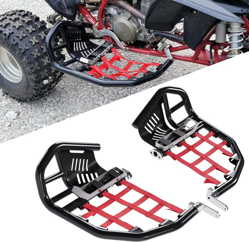 Kojem Nerf Bars Foot Pegs Compatible with Honda Sportrax 400 TRX 400EX 400X All Years (Black Nerfs & Red Nets) - Image 1